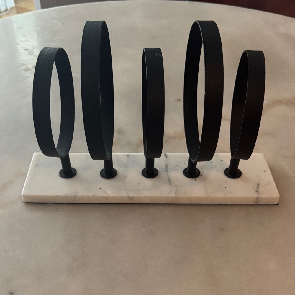 Modern Black Metal Sculpture on Marble Base